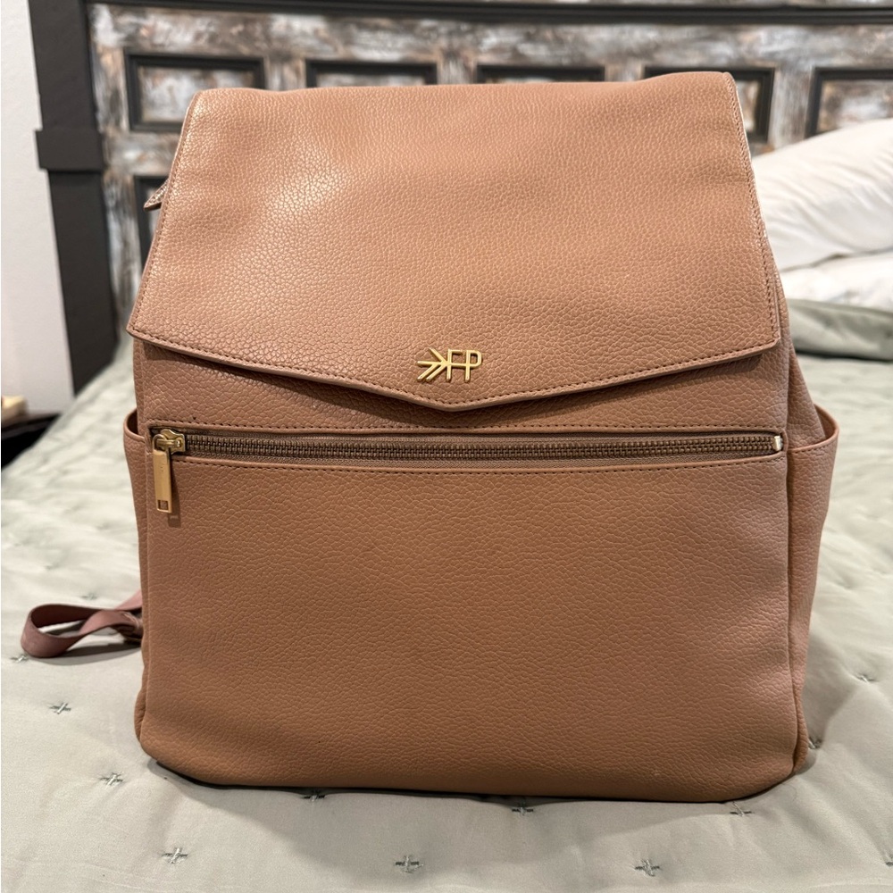 Freshly Picked large diaper backpack. Tan leather, very good used condition